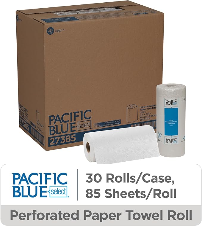 Georgia-Pacific Pacific Blue Select 2-Ply Perforated Roll Paper Towel, White, 85 Sheets Per Roll, 30 Rolls Per Case, 27385
