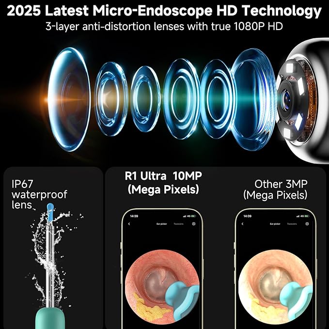 BEBIRD R1 Ultra Ear Wax Removal, Ear Cleaner with Camera Ear Scope, Wax Remove Ear Pick with Ear Otoscope Tweezers, Visual Dropper Cleaning Kit, Ear/Nose/Throat Examination Tool for Family, Green