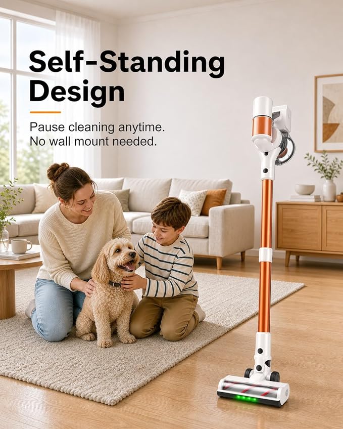 Cordless Vacuum Cleaner, 2 Batteries 110 Mins Runtime, 600W 50KPA Stick Vacuum with Self-Standing, Tangle-Free Brush, LED Display, Vacuum Cleaner for Home Hardwood Floor, Carpet, Pet Hair
