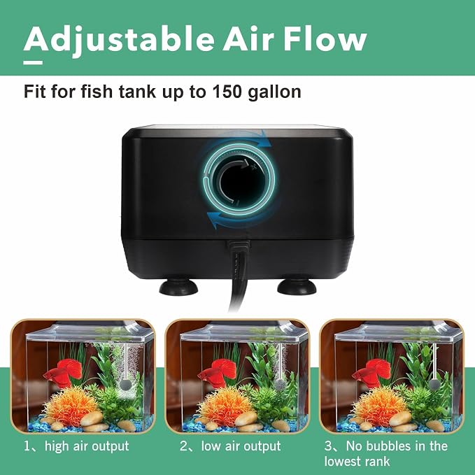 hygger 5W/10W Ultra Quiet Aquarium Air Pump, Adjustable Oxygen Aerator with Dual Outlets – 160 GPH/250 GPH for Fish Tanks up to 150 Gallons/600 Gallons