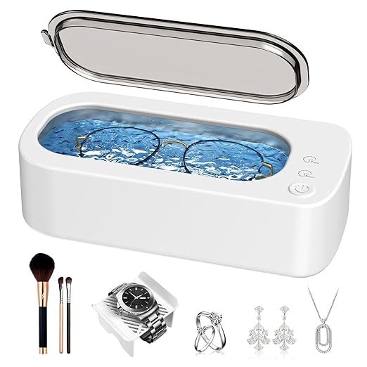 Ultrasonic Jewelry Cleaner Machine: 48KHz Ultra Sonic Cleaner for Jewelry,Eyeglass,Rings,Watch Band,Dentures,with Dual Cleaning Modes,350ML 304 Stainless Steel Tank,Gift for Wife,Mom,Daughter