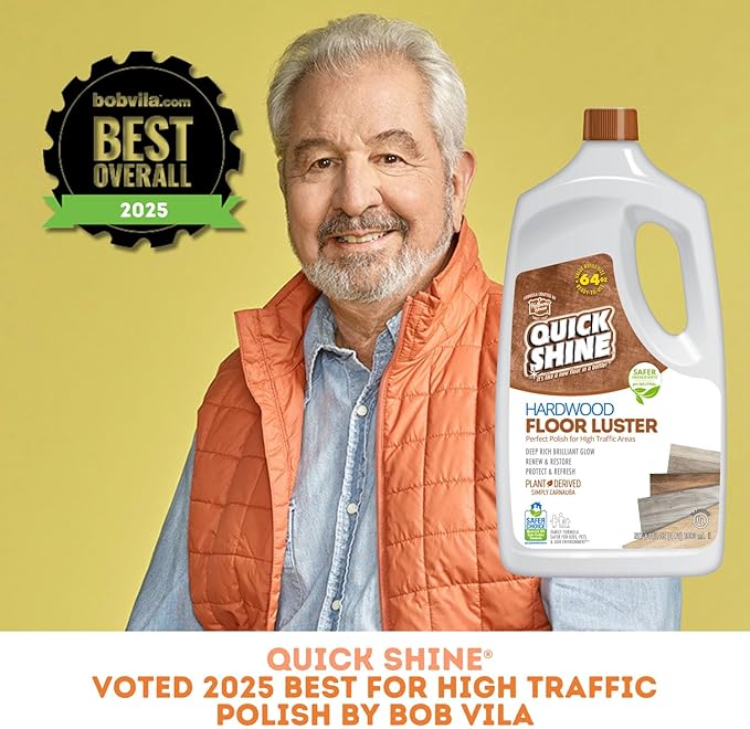 Quick Shine Hardwood Floor Luster-Polish 64oz-4pk | Plant-Derived w/Carnauba | Safer Choice, No PFAS, pH Neutral | Ready to Use Formula w/Anti-Slip Technology | Simply Squirt & Spread | Made in USA