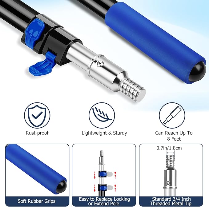 3.3-8 FT Telescopic Extension Pole | Adjustable Aluminum Paint Roller Pole | Universal Twist-On Metal Tip | Sturdy Multi-Purpose Household Tool for Dusting, Painting & High House Cleaning
