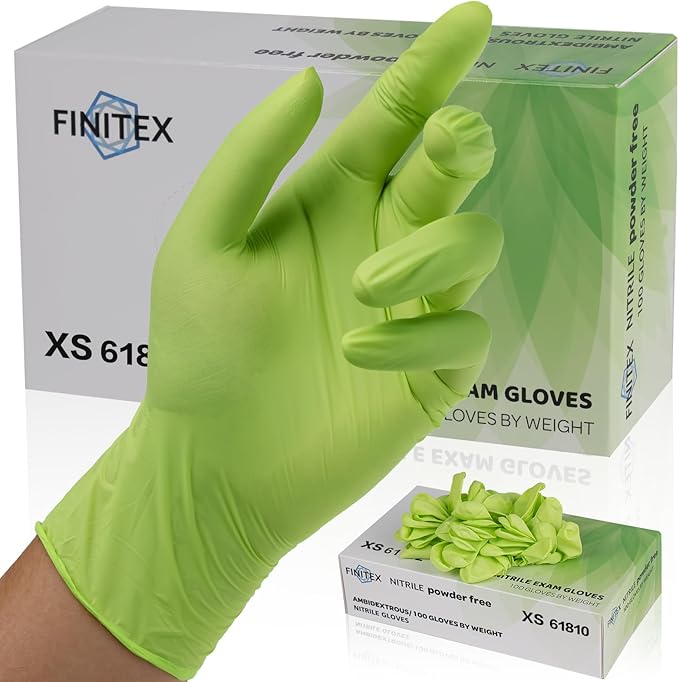FINITEX Nitrile Disposable Gloves - Green 3.5mil 100/1000PCS Powder-Free Latex-Free Medical & Food Use