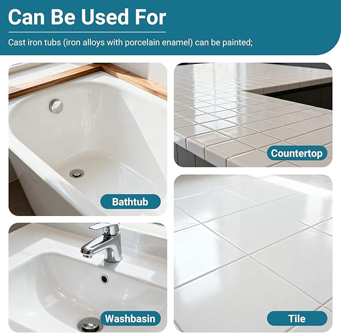DWIL Bathtub Paint, Tub and Tile Refinishing Kit 32oz with Tools, Easy to Use Countertop Paint, Tub Refinishing Kit for Bathroom & Kitchen on Tile, Sink, 40-50sq.ft(White)
