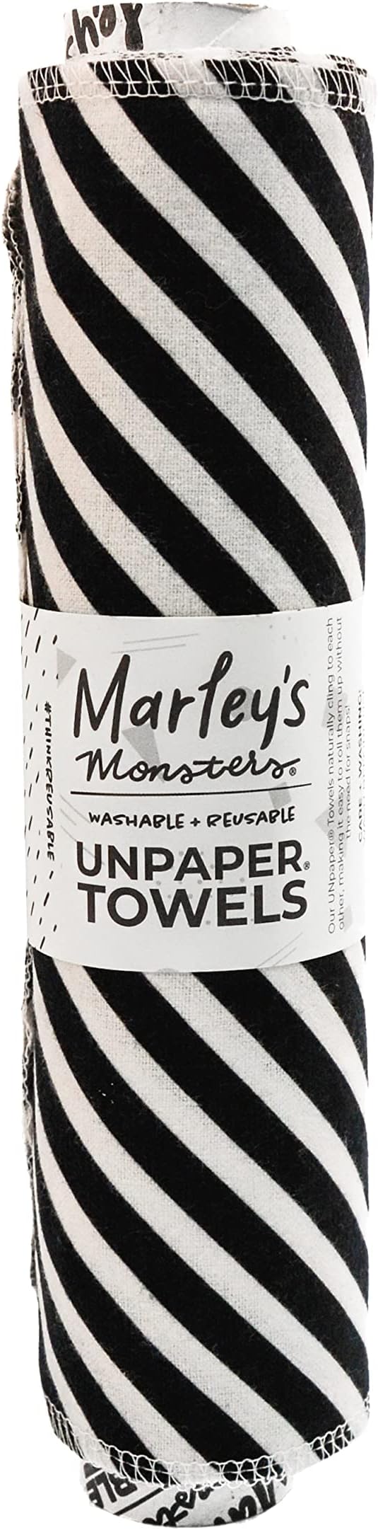 Marley's Monsters UNpaper Towels - 12 Count roll, Reusable Paper Towels Paperless, Cotton, Tree Free (Black with White Stripes)
