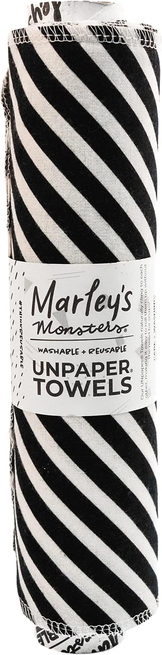 Marley's Monsters UNpaper Towels - 12 Count roll, Reusable Paper Towels Paperless, Cotton, Tree Free (Black with White Stripes)
