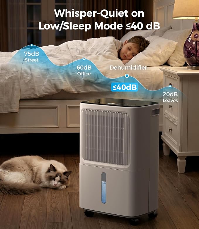 VEAGASO 2,500 Sq.Ft Dehumidifier for Basement with Drain Hose, Max 36 Pints Dehumidifiers for Home, Bedroom, Bathroom & Garage, 40dB Quiet, 3 Modes, 0.53 Gal Tank, 24H Timer & Child Lock