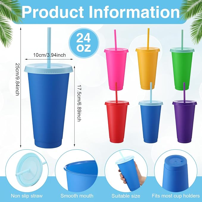 Honeydak 30 Pack Tumbler with Straw and Lid Bulk Cups for Gifts Water Bottle Iced Coffee Travel Mug Cup Reusable Plastic Tumblers for Party Birthdays 24-27 oz (Electric Color)
