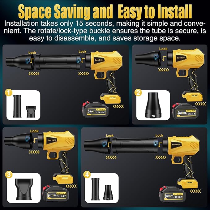 Leaf Blower Cordless with Battery and Charger 1000,000 RPM Handheld Lightweight Patio Cleaning Blower Set Extended Nozzle Design Blowing Leaves and Dust Car Dryer (Yellow)