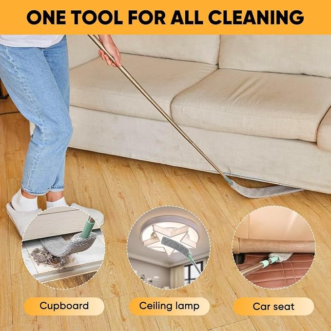 Retractable Gap Dust Cleaner Cleaning Tools with 2 Microfiber Dusting Cloths, Flat Duster Withextension Pole, Used for Cleaning Sofas, Sofa Beds, and Under Furniture (1 Dust Removal Cloth)