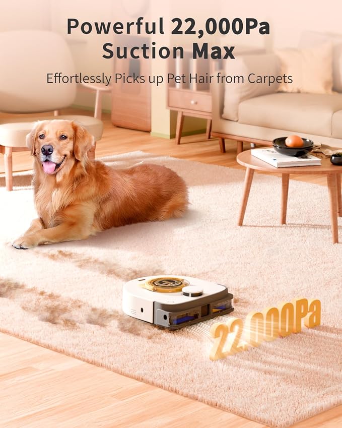 UBPET Robot Vacuum for Pet Hair, 22,000Pa Ultra-Strong Suction Automatic Robot Vacuum Cleaner, Tangle-Free Cleaning, Smart Mapping with LiDAR Navigation, App Controlled Vacuum Robot