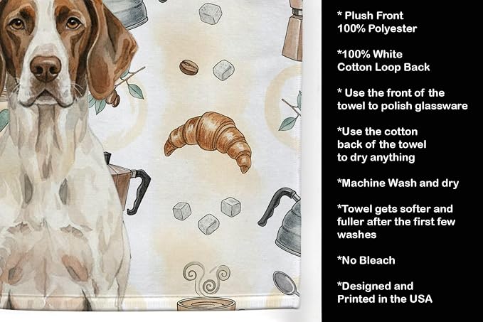 Caroline's Treasures Liver and White Pointer Coffee Bar Kitchen Towel Velour Plush Front and Cotton Loop Back Machine Washable