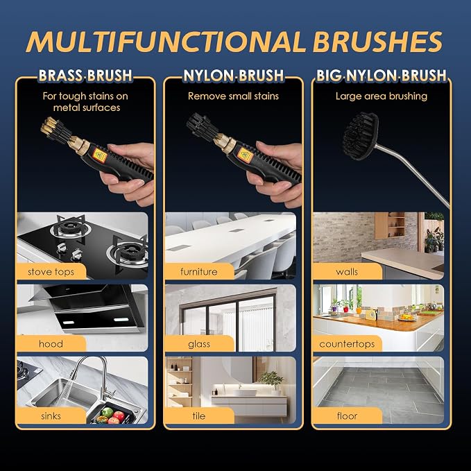 2500W Handheld Steam Cleaner, Pressurized Steam Cleaning Machine with 3 Brush Heads, 20s Heat Up, 1L Tank, Multipurpose Mini Portable Steamer for Tile, Grout, Furniture, Kitchen, Car, Home