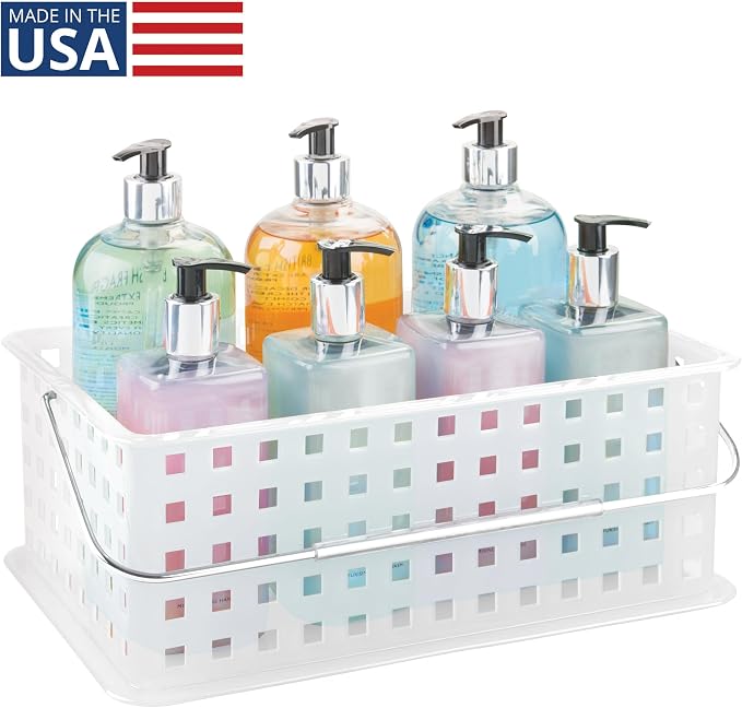 iDesign Portable Shower Caddy Basket with Handle | Clear/Frost, For Dorm or Bathroom, Made in USA