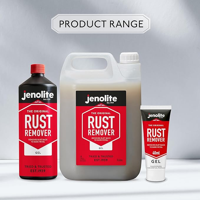 JENOLITE Gel Rust Remover for Metal 5 L (1.32 Gallon). Non-Drip Naval Jelly for Automotive and Vertical Metal Surfaces. Fast-Acting Concentrated Gel Dissolves Rust to Bare Metal. Made in Britain.