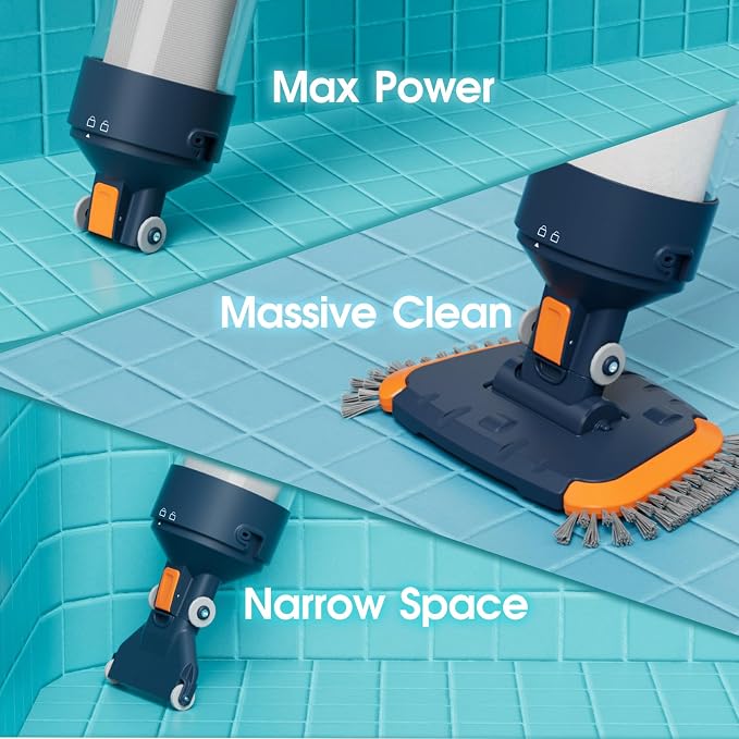 Cordless Pool Vacuum-25 Micron Fluff Ultra Fine Filter, 98inch,True Powerful Suction 18.9GPM,1H Runtime, Handheld Rechargeable Hot Tub Cleaner with Poles for Above Ground&Inground Pool