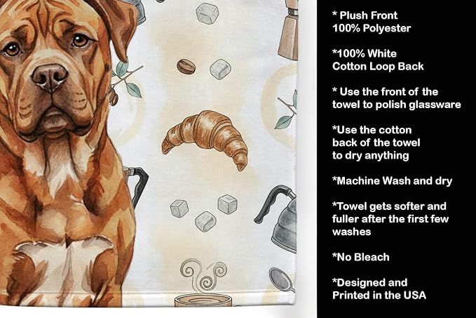 Caroline's Treasures Mahogany Dogue de Bordeaux Coffee Bar Kitchen Towel Velour Plush Front and Cotton Loop Back Machine Washable