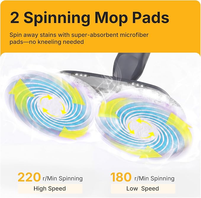 NEWBULIG Steam Mop, All-in-One Steam Mops for Floor Cleaning with Rapid Re-heat, Self-Standing Floor Steamer, 4 Rotating Scrub Pads, 2 LED Headlights, for Hardwood Floors & Tile