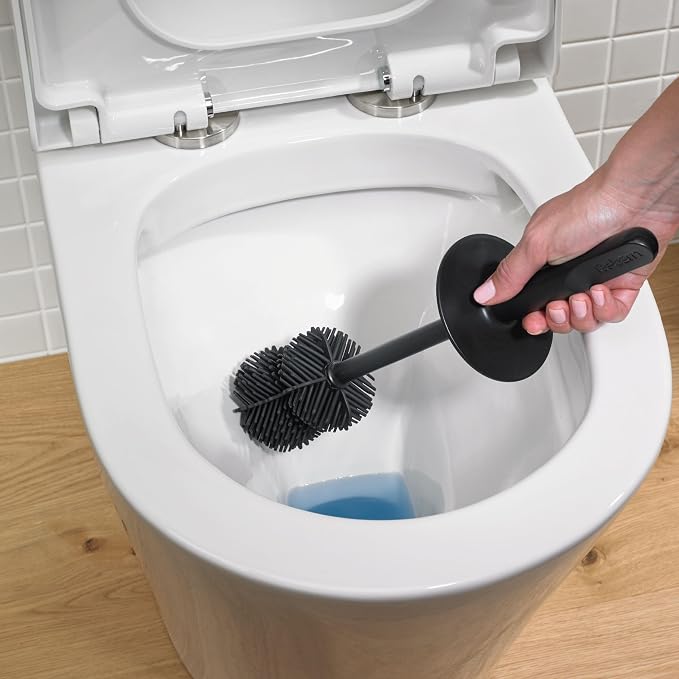 ReBorn Recycled Toilet Brush - Bathroom Toilet Bowl Brush & Holder - Anti Drip 360° Hourglass Brush Head - Closed Fit Storage Cover - Replaceable Heads - Made in Britain (Graphite Black)