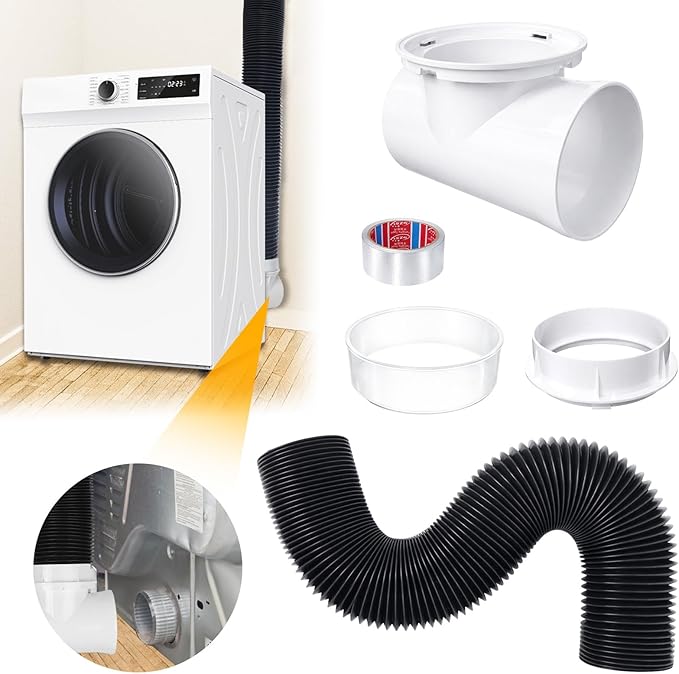 Dryer Vent Hose for Tight Space, Indoor 4" Dryer Vent Connector Kit with 90 Degree Elbow, 8.2FT Aluminum Dryer Vent Duct, Close to Wall Dryer Vent Adapter, Black