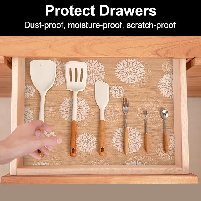 Cooyes Shelf and Drawer Liners for Kitchen Cabinets, Non Adhesive Cabinet Liner, EVA Waterproof Durable Non-Slip Drawer Mats for Shelves, Refrigerator, Storage, Desks（17.5" W x 198" L）