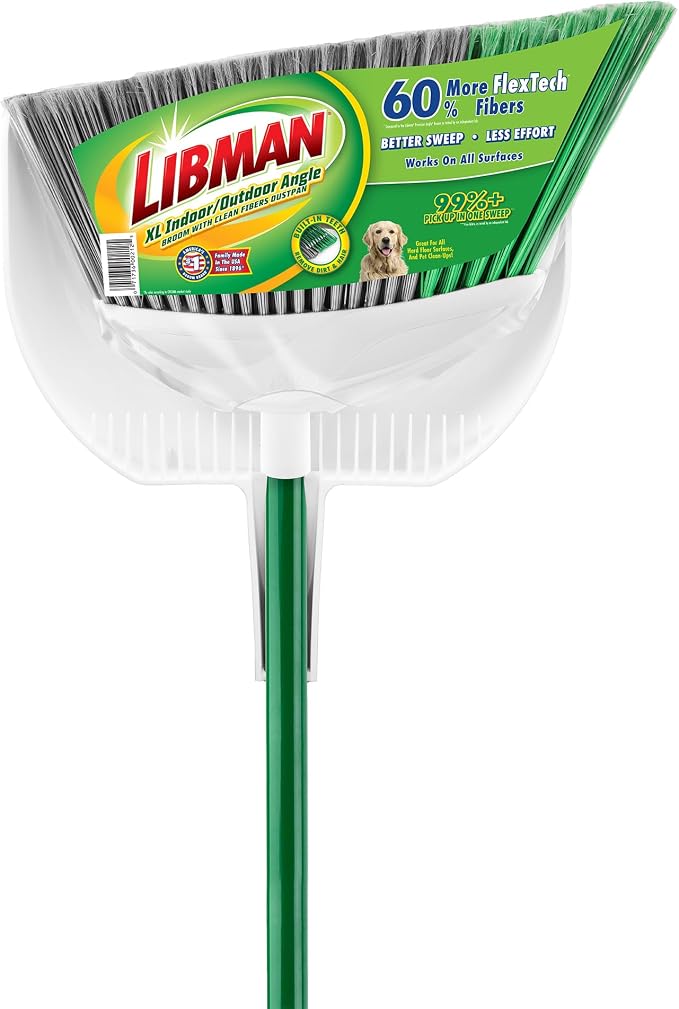 Libman XL Indoor/Outdoor Angle Broom with Clean Fibers Dustpan