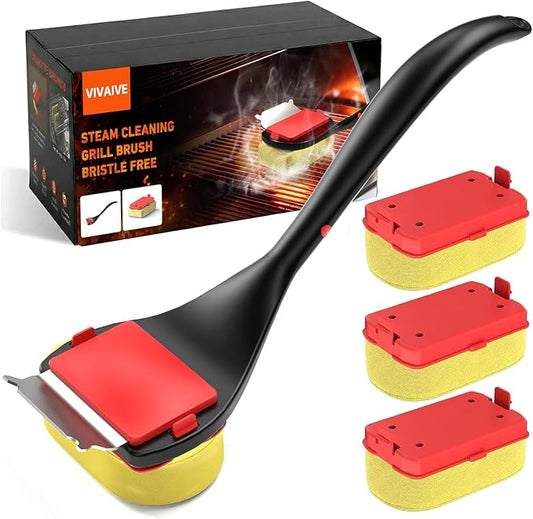 Bristle Free Grill Brush with Scraper, 4 Cleaning Head BBQ Grill Cleaning Brush, Dishwasher-Safe Grill Cleaner Tool for Gas,Charcoal,Ceramic