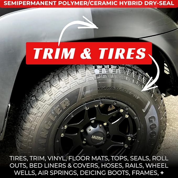 RENEW PROTECT-Blak, Deep Black Tire & Trim Treatment, Ceramic-Hybrid Protectant, Lasts Months - Years, Mid or High Shine, Floor Mat-RV-Golf Cart, 100% Motorcycle-Safe, Wash-Proof, 5min Dry-Seal 16oz
