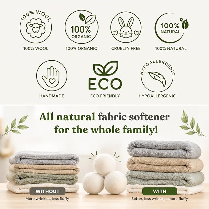 Wool Dryer Balls XL 4-Pack – Organic Wool Dryer Balls for Laundry Reusable, Natural Fabric Softener, Reduces Drying Time, Static, Wrinkles & Laundry Clumping