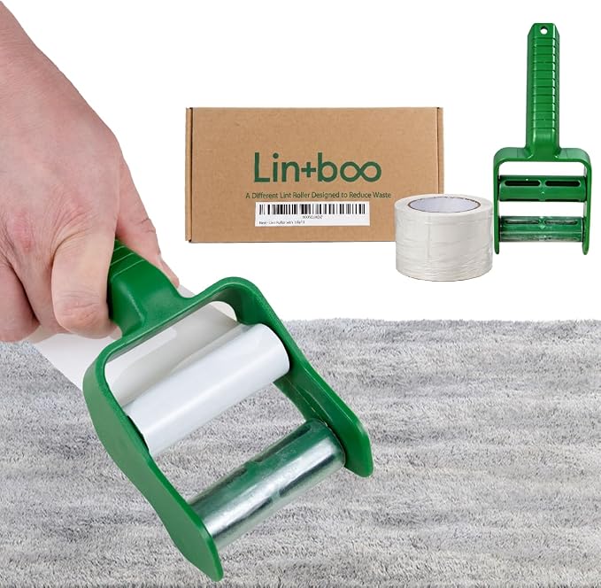 Lintboo Reusable Lint Roller (~360 sheets + 1 handle) – Double-Sided Sticky Roller with Water-Based Adhesive & Reusable/Recyclable Liner – Long-Lasting Pet Hair Remover for Clothes, Furniture & Travel
