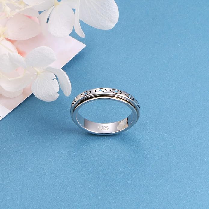 S925 Sterling Silver Spinner Fidget Anxiety Worry Relieving Boredom ADHD Autism Band Rings