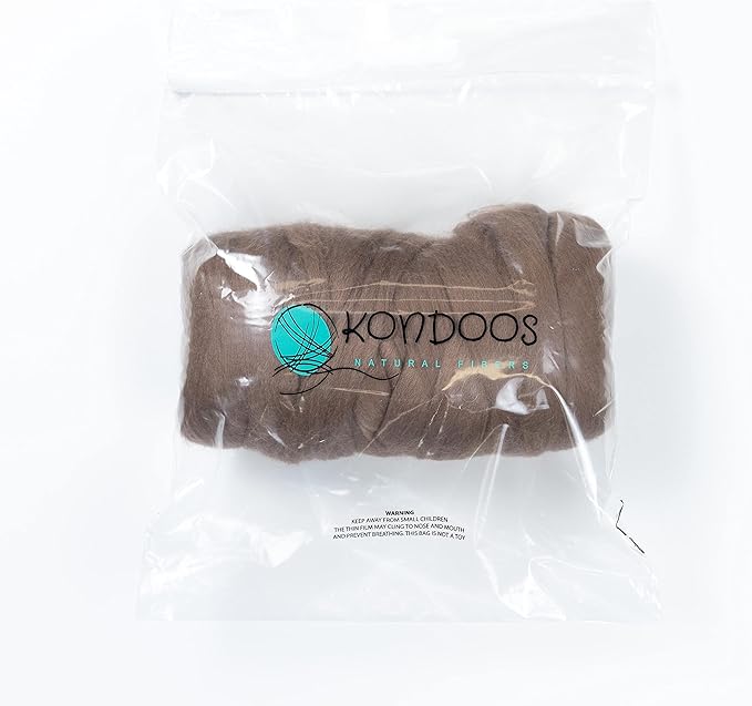 Kondoos Colored Natural Wool roving, 1 lb. Best Wool for Needle Felting, Wet Felting, handcrafts and Spinning. (Tobacco, 1 lb)
