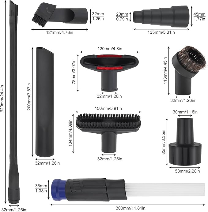 Vacuum Cleaner Attachment 9PC, Household Cleaning Vacuum Cleaner Set for Shop Vac Accessories, 2 1/2" to 1 1/4" Hose Adapter, 1 1/4" Shop Vacuums Brushes for Vac Accessories 1/4 inch 1 3/8 inch