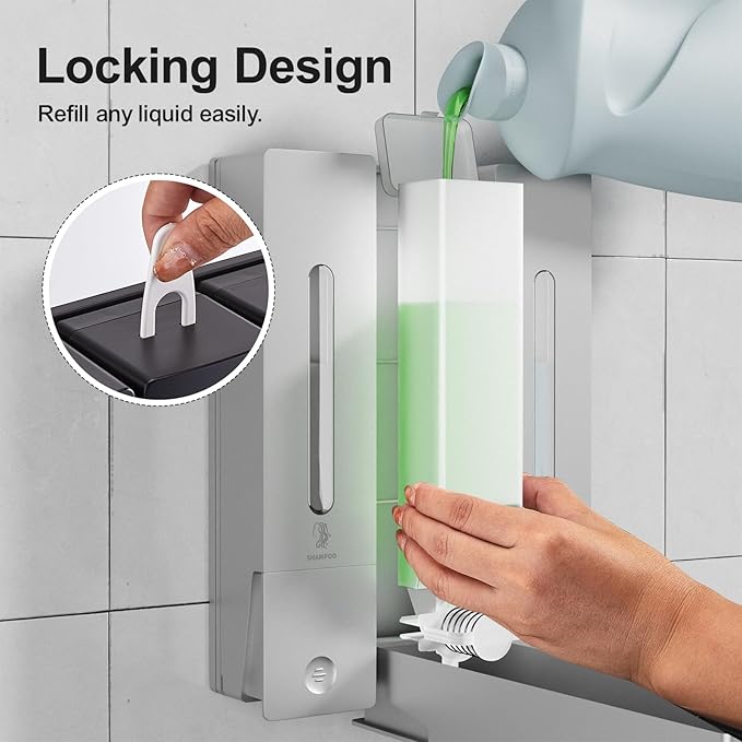 Shampoo and Conditioner Dispenser - Wall-Mounted 3-Chamber Shower Soap Dispenser, No-Drill, 1200ML Capacity, for Bathroom & Hotel
