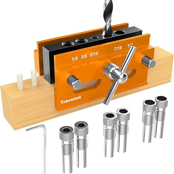Self Centering Dowel Jig Kit,Jig Drill Guide Bushings Set,Wood Working Tools Drill and Accessories,Dowel Jigs Woodworking Tools Tools for Men (Orange)