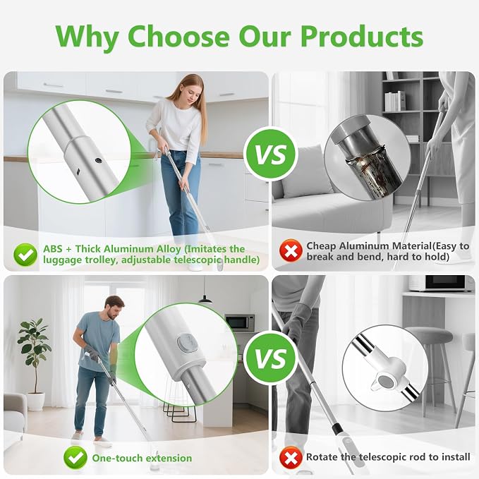 Electric Spin Scrubber, Cordless Cleaning Brush, 3H Work Time, Bathroom Scrubber with LED Display, 3-Speed Extendable Handle, IPX7 Waterproof, 8 Brush Heads for Shower, Tile, Tub, Floor, Toilet, Grout