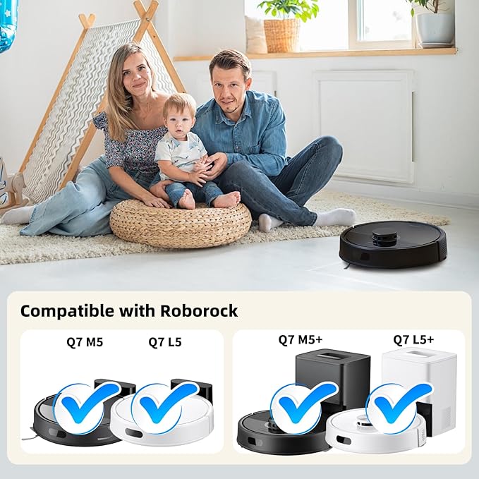 Replacement Parts for Roborock Q7 M5/M5+, Q7 L5/L5+ Robot Vacuum, 2 Main Brushes, 4 Mop Cloths, 4 Filters, 6 Side Brushes, 12 Dust Bags, 1 Cleaning Tool, Accessories Kit