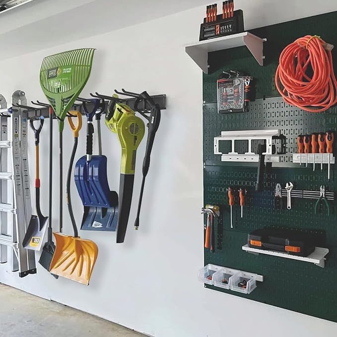 Aking Ace Wall Mount Tool Storage Rack, Garage Organization, Heavy Duty Garage Storage Tool Organizer, Garden Tool Wall Hooks and Hangers, Hold Up to 350lbs Black 2Pack