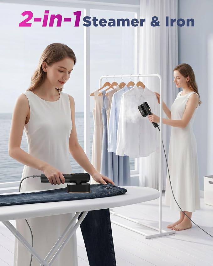 Travel Steamer for Clothes,100-240V Travel Steamer & Iron 2 in 1 with Fast Heat-Up,1200W Portable Handheld Garment Steamer,Travel Size,Large Heat Panel,Fabric Quick Wrinkle Remover for Global & Europe