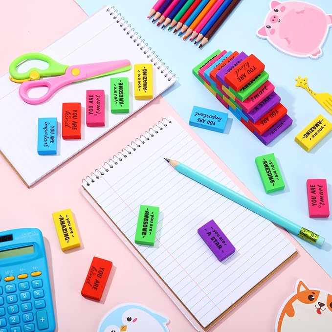 Resurhang 180 Pcs Erasers Bulk for Kids Inspirational Pencil Erasers Bulk for Drawing Motivational Big Eraser School Supplies for Classrooms Back to School Office (Motivational,Multicolor)