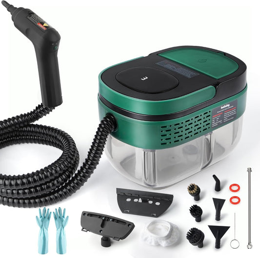 Handheld Steam Cleaner with Handle Control, 1.6L Large Water Tank, 3-Level Adjustable, Thickened Hose, Portable Steam Cleaner, High Temperature Pressurized Steamer for Home, Kitchen, Car (Dark Green)