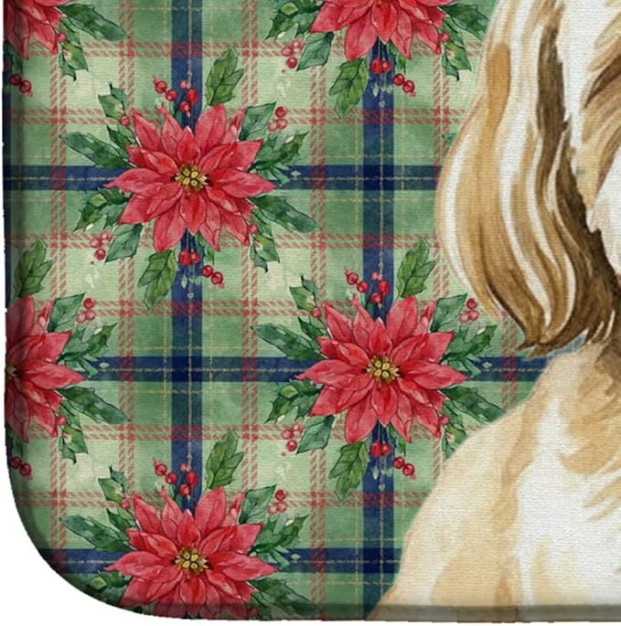 Caroline's Treasures Cream Lhasa Apso Christmas PoinsettIas Dish Drying Mat Absorbent Dish Drying Mat Pad for Kitchen Counter Dish Drainer Mat for Countertop, 14 x 21", Multicolor