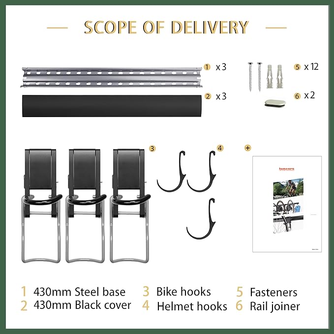 Wall 2/3/4 Bike rack, Fits Max 3 Inch for Mountain Bike eBike, 110 lbs Weight Capacity, with Helmet Hook, Modular Hook Track Design Heavy duty Wall mount Bicycle Hanger for Garage Storage