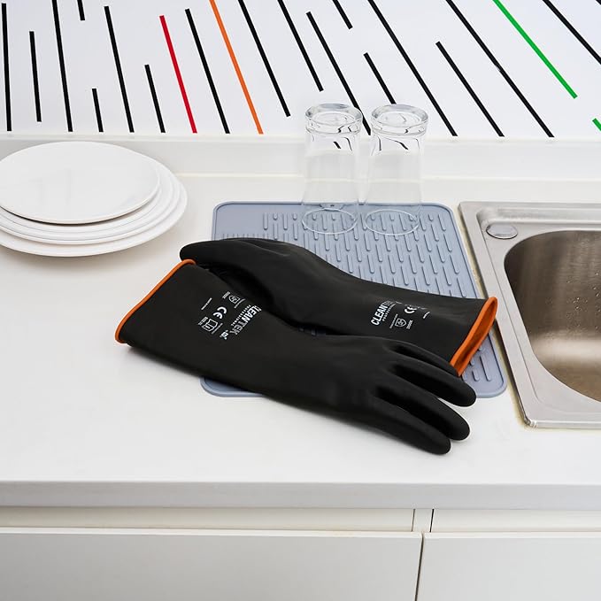 Restaurantware Chemical Resistant Gloves 10 Count 13.78 x 5.906 Inches Rubber Heavy Duty Work Gloves Industrial Slip-Resistant Extra Large Black