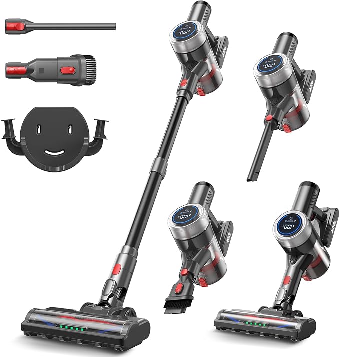 Xlife Cordless Vacuum Cleaner 45KPa 550W for Pet Hair & Multi-Surface Greenlight Reveal Dust 7-Stage HEPA Filter Long Runtime Anti-Tangle Roller Adjustable Stick Lightweight