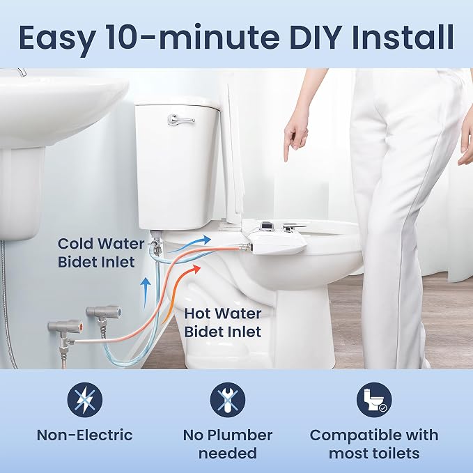 LUXE Bidet NEO 320 Plus - Warm Water, Dual Nozzle, Non-Electric Bidet Attachment for Toilet Seat, Patented Slide-In Install, 360° Self-Clean, EZ-Lift to Clean, Feminine & Rear Wash (Chrome)