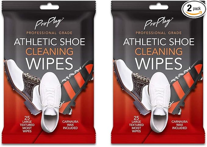ProPlay Athletic Shoe Cleaning Wipes | Carnauba Wax Included | Repels Water from Shoes | Powerful Cleaner that Removes Dirt, Grass, and Sand | Convenient, Resealable Pack - Unscented 2 Pack