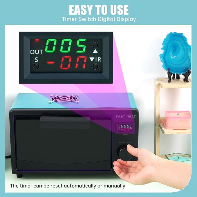 FAST MELT UV Resin Curing Box, 395nm UV Curing Light Station with 36 LED Beads, Auto UV Curing Resin Dryer Timer Setting Digital Display(S/M/H) wit Tray, UV Light for Craft|Jewelry Making|DIY Decor