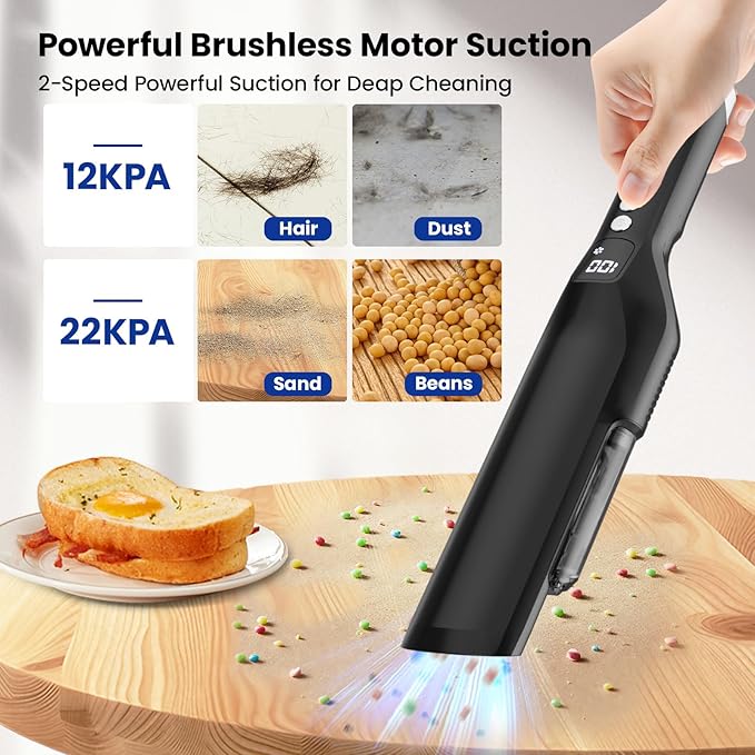 Sweepcent Handheld Vacuum Cordless, 24Kpa Car Vacuum with Brushless Motor, Charging Dock, Rechargeable, 1.5lbs Portable Handheld Vacuum with 2-Speed for Home/Car/Pet(Black)